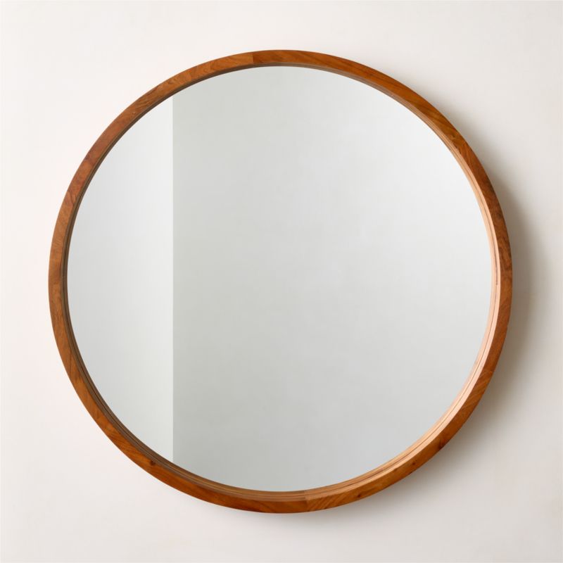 Acacia Wood Round Wall Mirror 40"