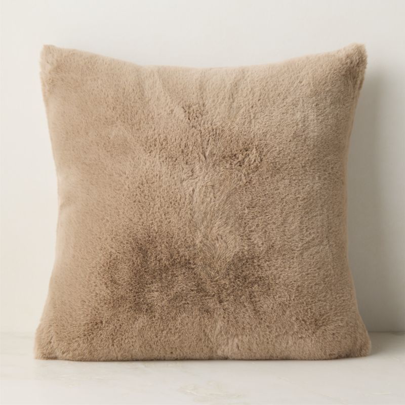 Astor Light Brown Faux Fur Throw Pillow Cover with Down Alternative Insert 20"x20"