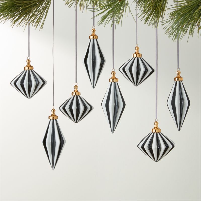 Versailles Black and White Glass Christmas Tree Ornaments Set of 8