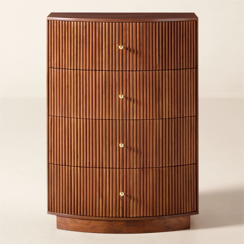 Oberlin Tall 4-Drawer Black Leather and Wood Dresser