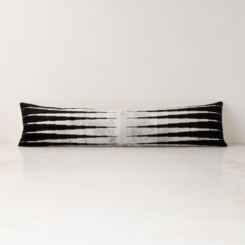 Constant Warm White and Black Turkish Silk Lumbar Pillow with Down-Alternative Insert 48"x12"