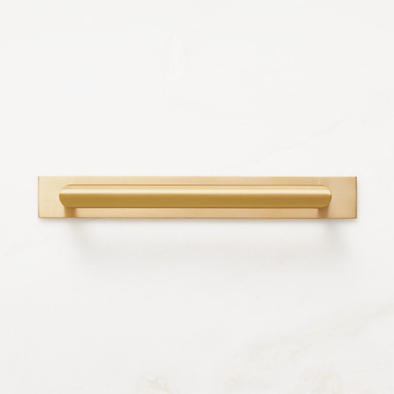 Curveaux Curved Brushed Brass Cabinet Handle with Backplate 6"