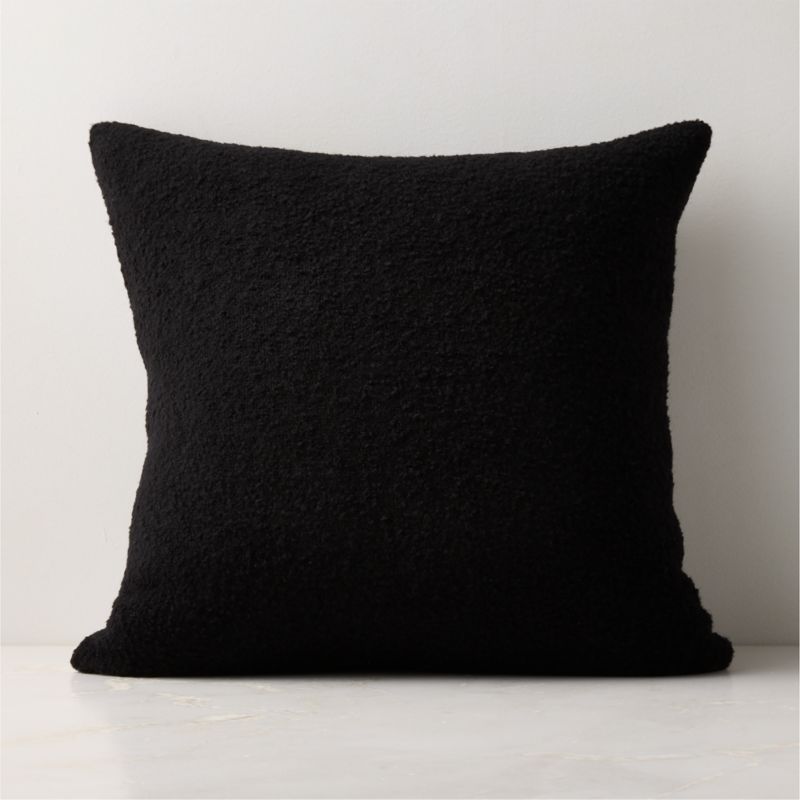 Demi Black Merino Wool Boucle Throw Pillow with Down-Alternative Insert 20"x20"