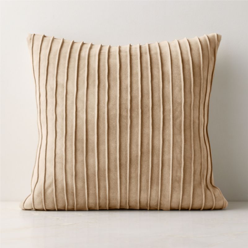 Gathered Light Taupe Suede Throw Pillow with Down-Alternative Insert 20"x20"