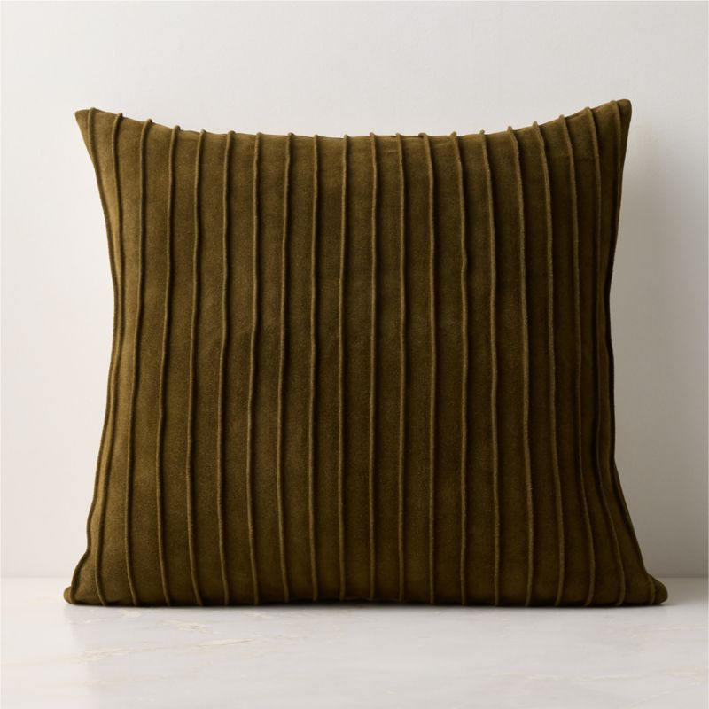 Paola Pleated Sienna Brown Velvet Throw Pillow with Down-Alternative Insert 20"x20"