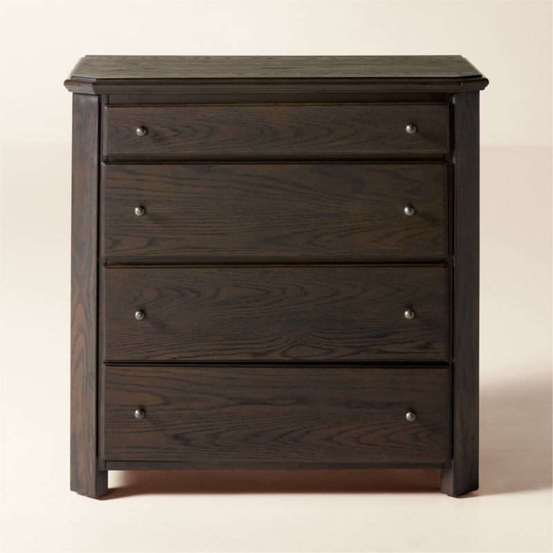 Oberlin Tall 4-Drawer Black Leather and Wood Dresser