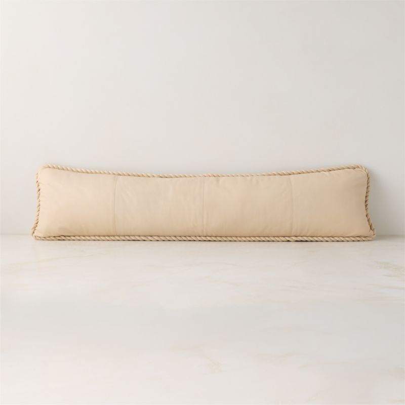 Marlon Warm White Twisted Leather Lumbar Throw Pillow with Down-Alternative Insert 48"x12"
