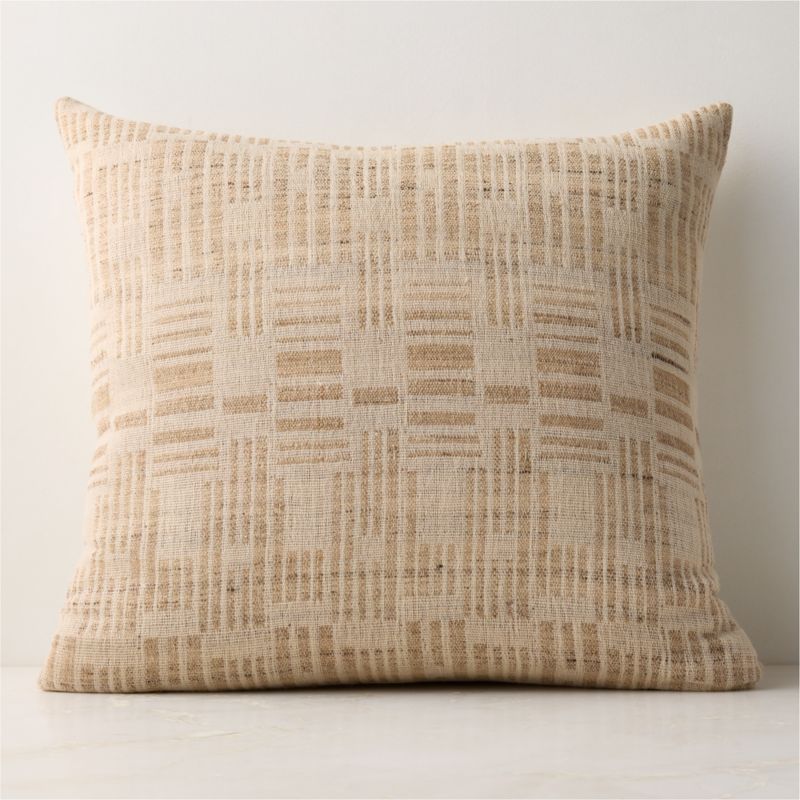 Melrose Sand with Warm White Jacquard Wool and Silk Throw Pillow with Down-Alternative Insert 23"x23"