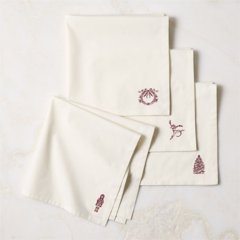 Nutcracker Kingdom White with Red Organic Cotton Napkins Set of 4