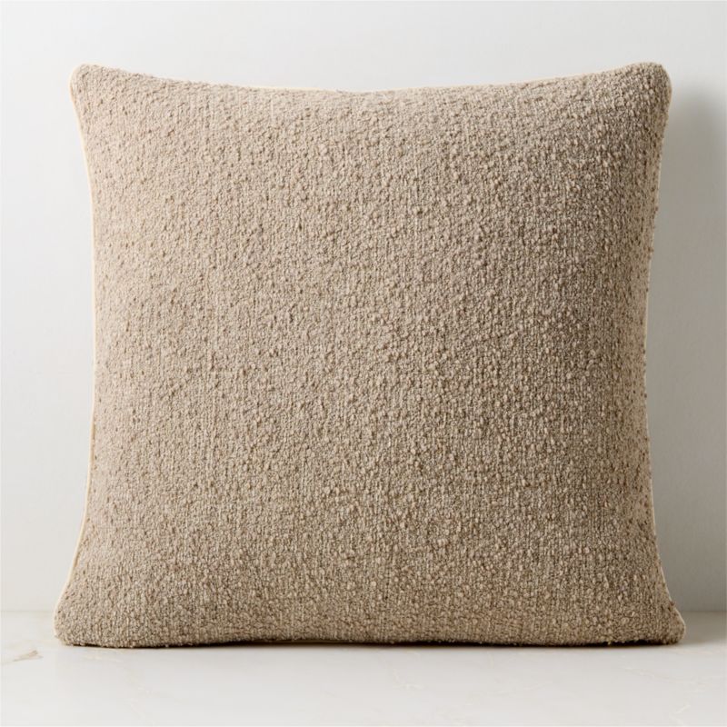 Strada Light Brown Boucle Italian Wool Throw Pillow with Down Alternative Insert 23"x23"