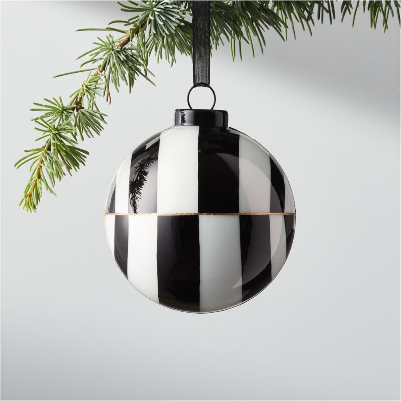 Bordeaux Black and White Glass Christmas Tree Ornaments Set of 8