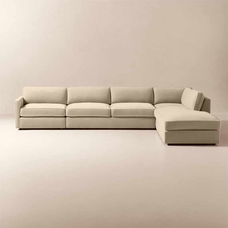 Winona 4-Piece Taupe Performance Velvet Sectional Sofa with Right-Arm Bumper