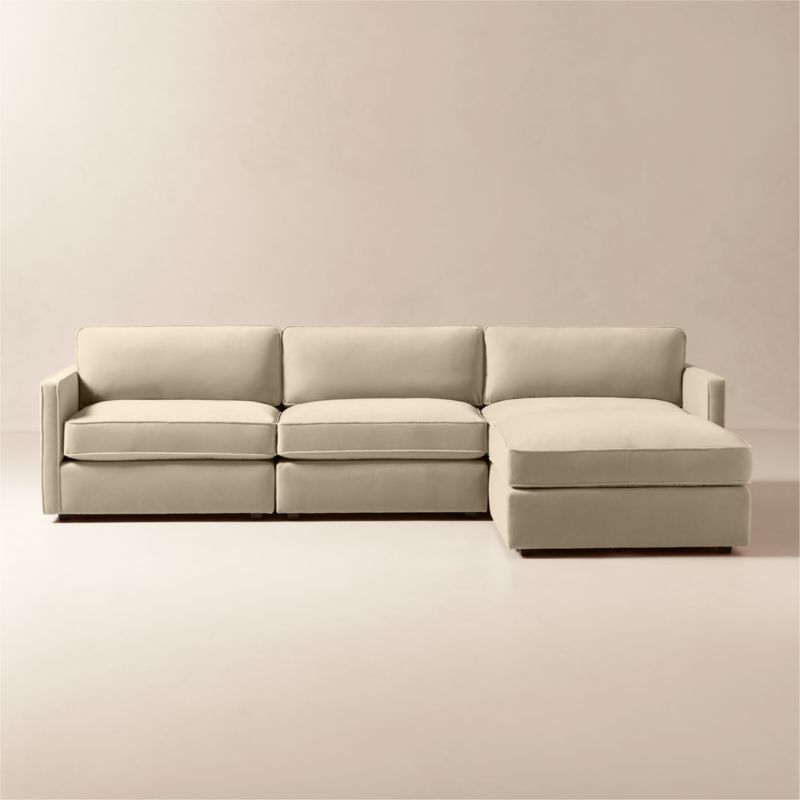 Winona 4-Piece Taupe Performance Velvet Sectional Sofa with Ottoman