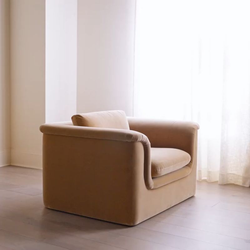 Play Mardones Camel Brown Velvet Lounge Chair - video 1 of 1