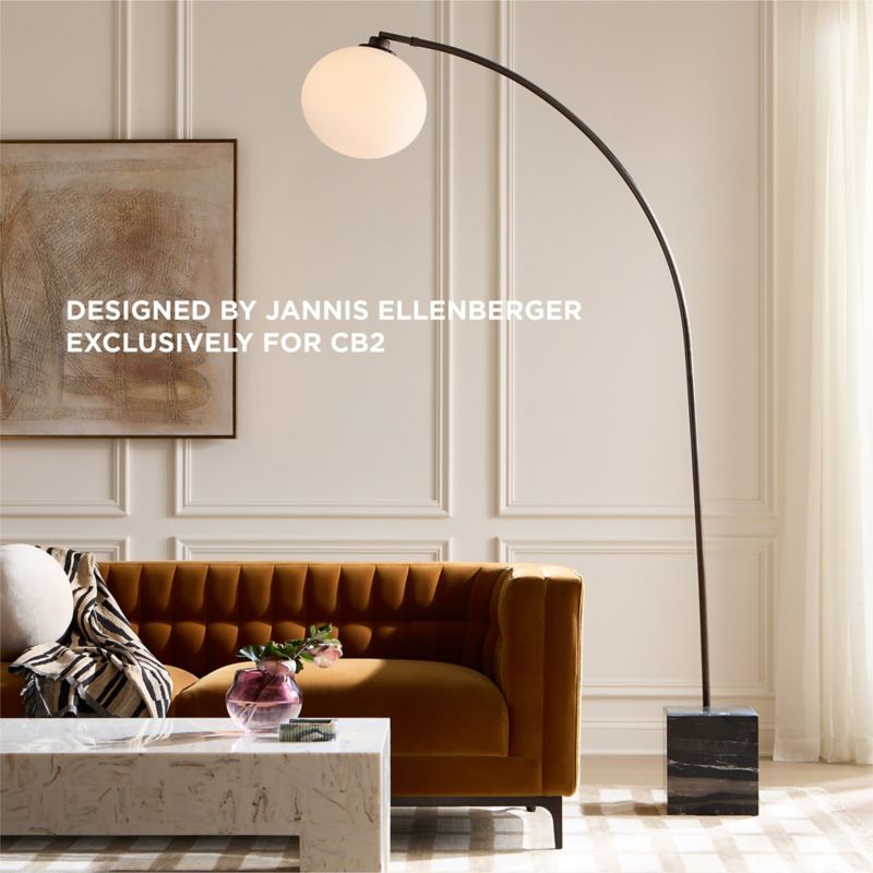 Play Stelvio Black Marble Arc Floor Lamp with Opaline Glass Shade - video 1 of 1