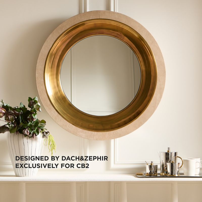 Play Parker Suede and Aged Brass Round Wall Mirror 36" - video 1 of 1