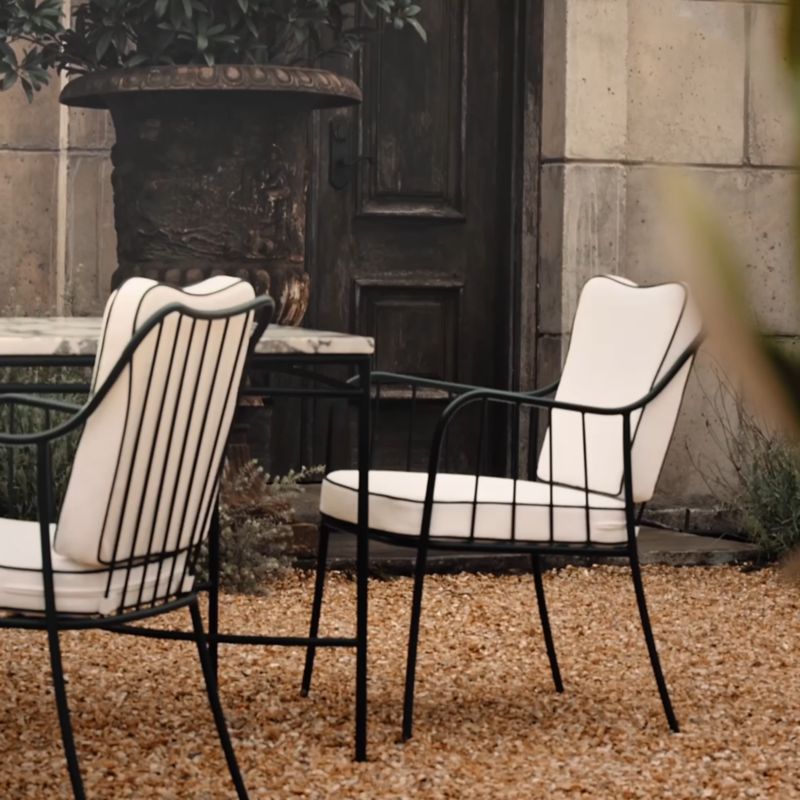 Play Welling Black Metal Outdoor Dining Armchair with White Cushion - video 1 of 1