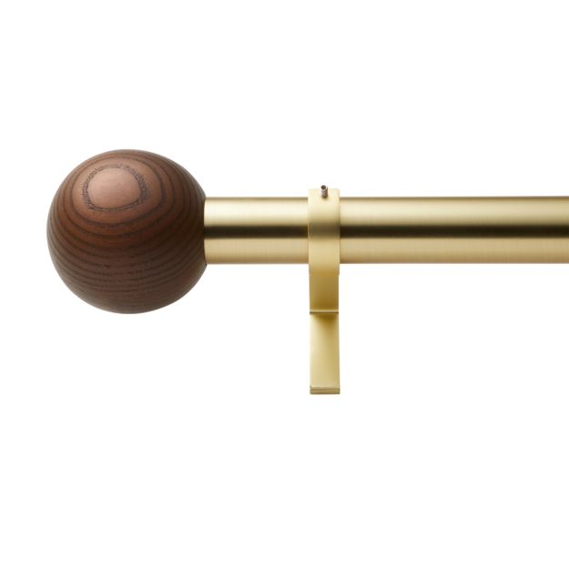 Brushed Brass with Walnut Finial Curtain Rod Set 28"48"x1.25"Dia