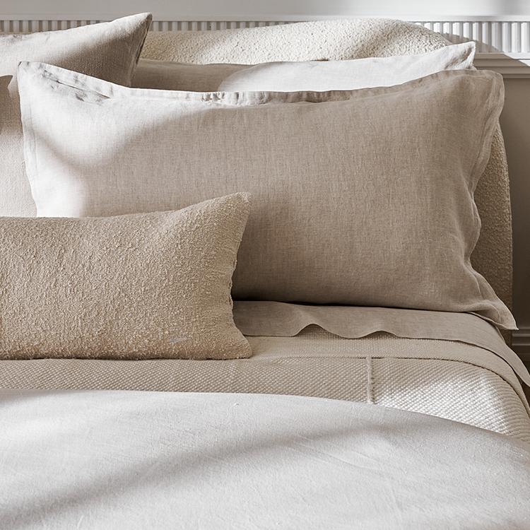 European Flax Linen White with Tan Border Standard Pillow Shams