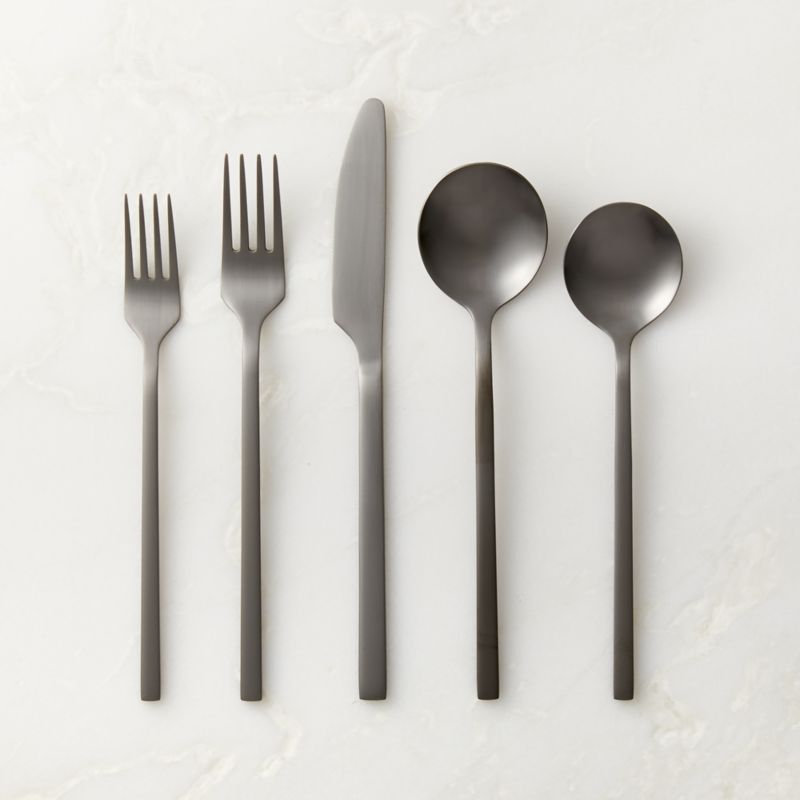 View 20-Piece Haze Brushed Gunmetal Flatware Set details