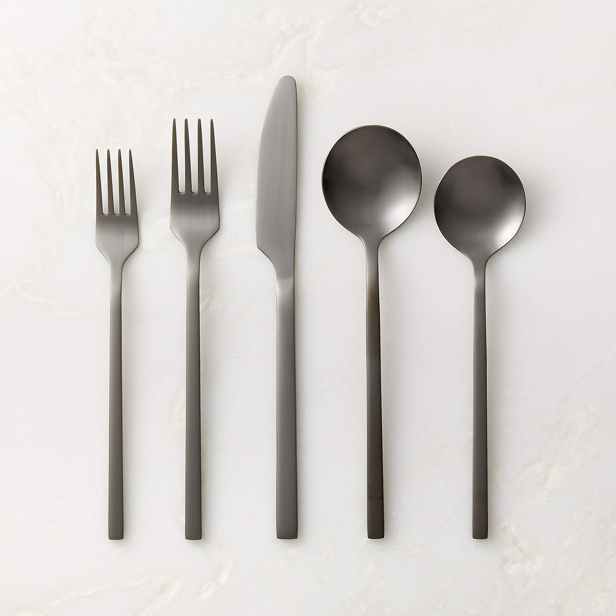 20Piece Modern Haze Brushed Gunmetal Flatware Set + Reviews CB2