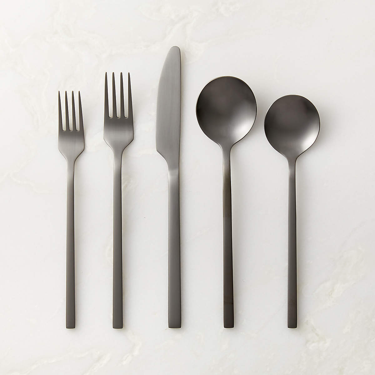 20Piece Modern Haze Brushed Gunmetal Flatware Set + Reviews CB2
