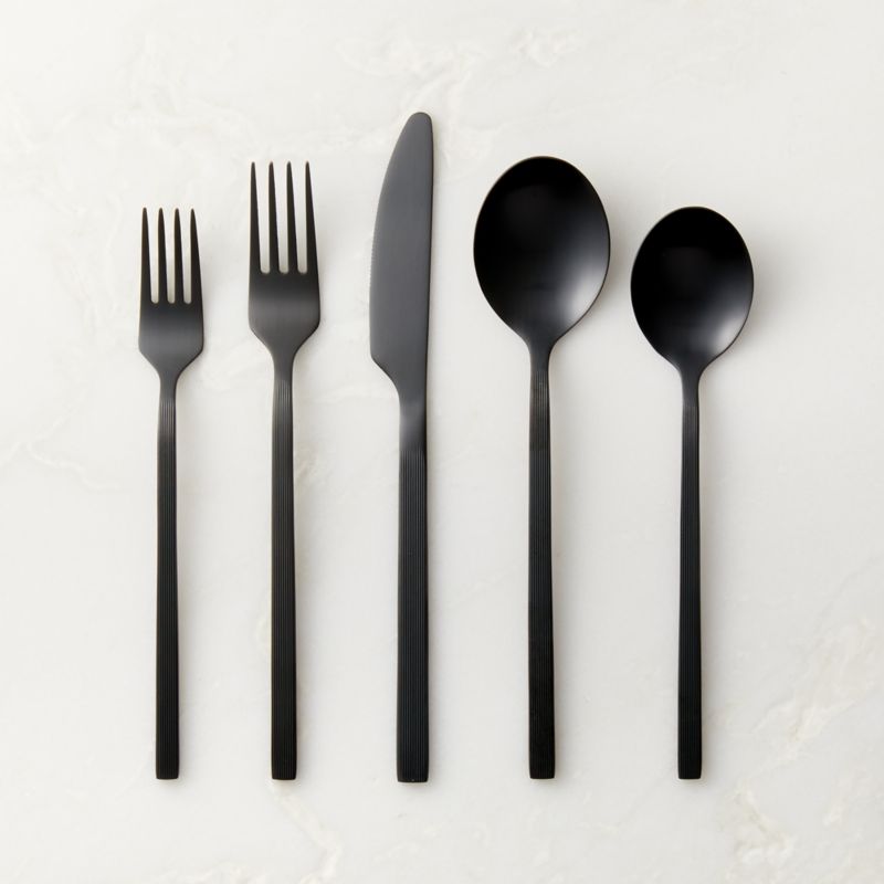 20-Piece Modern Parallel Brushed Black Flatware Set + Reviews