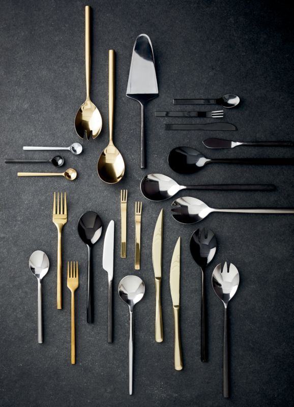 CB2 - January Catalog 2019 - 20-Piece Stiletto Brushed Black Flatware Set