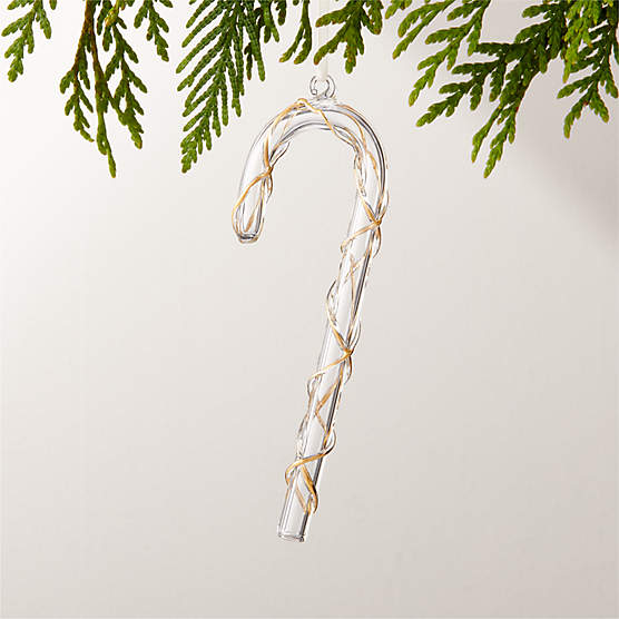 24K Gold and Clear Glass Candy Cane Christmas Tree Ornament 6"