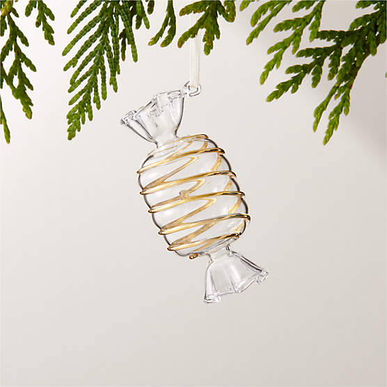 24K Gold and Clear Glass Swirl Candy Christmas Tree Ornament 3"