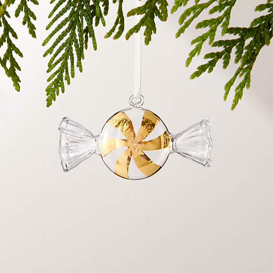 24K Gold and Clear Glass Candy Round Christmas Tree Ornament 3"