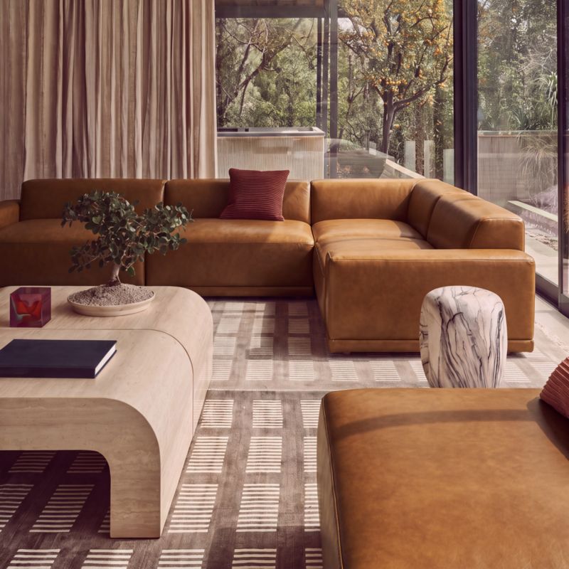 Faible 99" Brown Leather Deep Depth Sofa - image 4 of 5