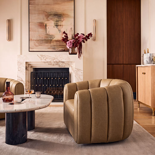 Fitz Channeled Leather Swivel Chair