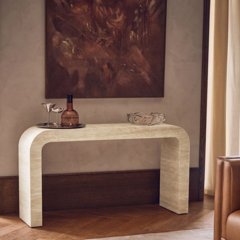 Crescent 52" Travertine Console Table - image 2 of 7