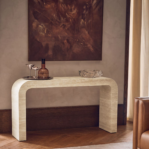 Crescent 52" Travertine Console Table
