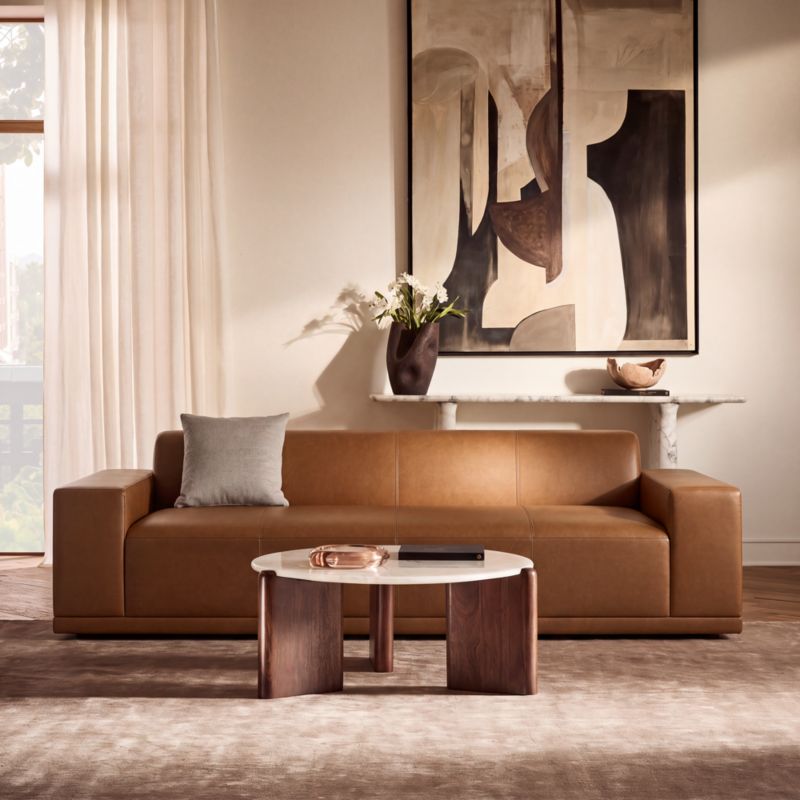Faible 99" Brown Leather Deep Depth Sofa - image 3 of 5