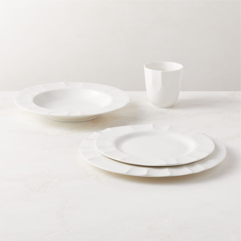 View Chert 4-Piece White Porcelain Dinnerware Set with Pasta Bowl details