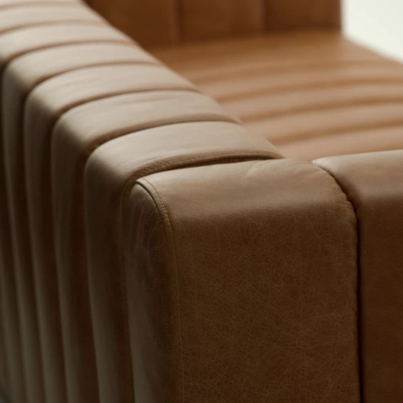 Forte 101" Extra-Large Channeled Saddle Leather Sofa with Walnut Base