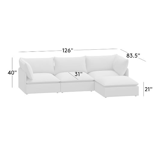 Lumis 4-Piece Modular Snow White Performance Fabric Deep Depth Sectional Sofa