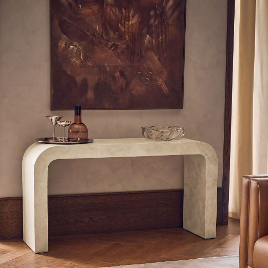 Crescent 52" Vellum Ivory Resin Console Table