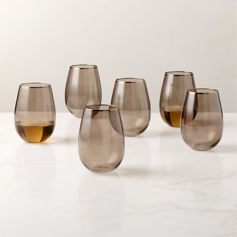 View True Smoked Stemless Wine Glass Set of 6 details