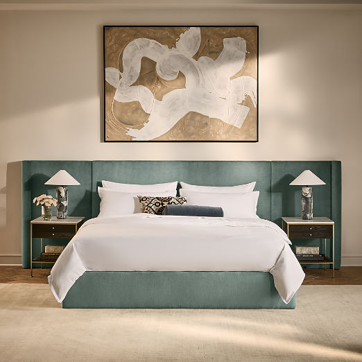 Abbott Artic Blue Velvet Upholstered Extended Queen Platform Bed