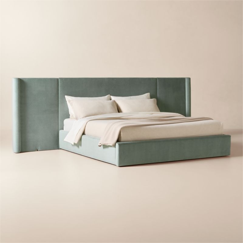 Abbott Artic Blue Velvet Extended King Platform Bed - image 2 of 7