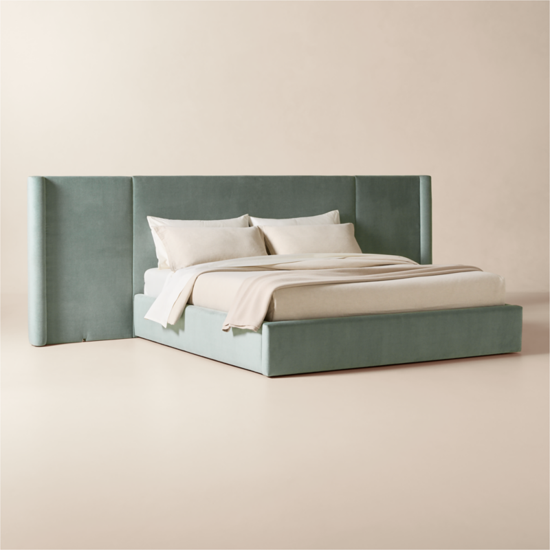 Abbott Arctic Blue Velvet Upholstered Extended King Platform Bed - image 3 of 11