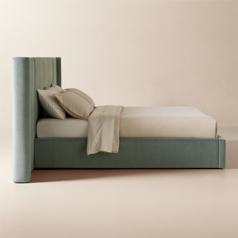 Abbott Arctic Blue Velvet Upholstered Extended King Platform Bed - image 4 of 11