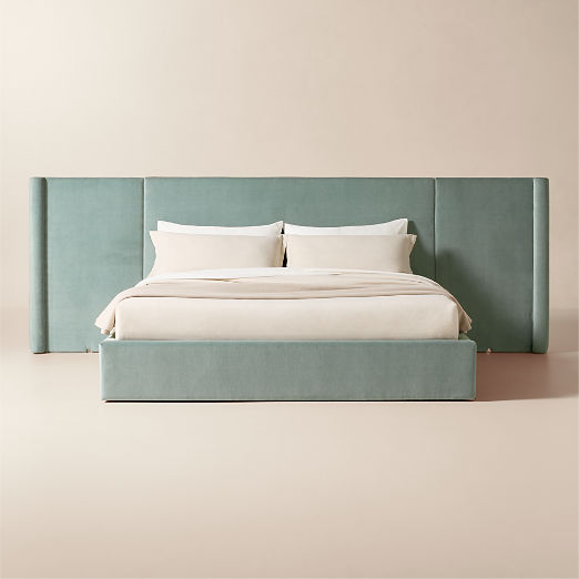 Abbott Arctic Blue Velvet Upholstered Extended Platform Bed