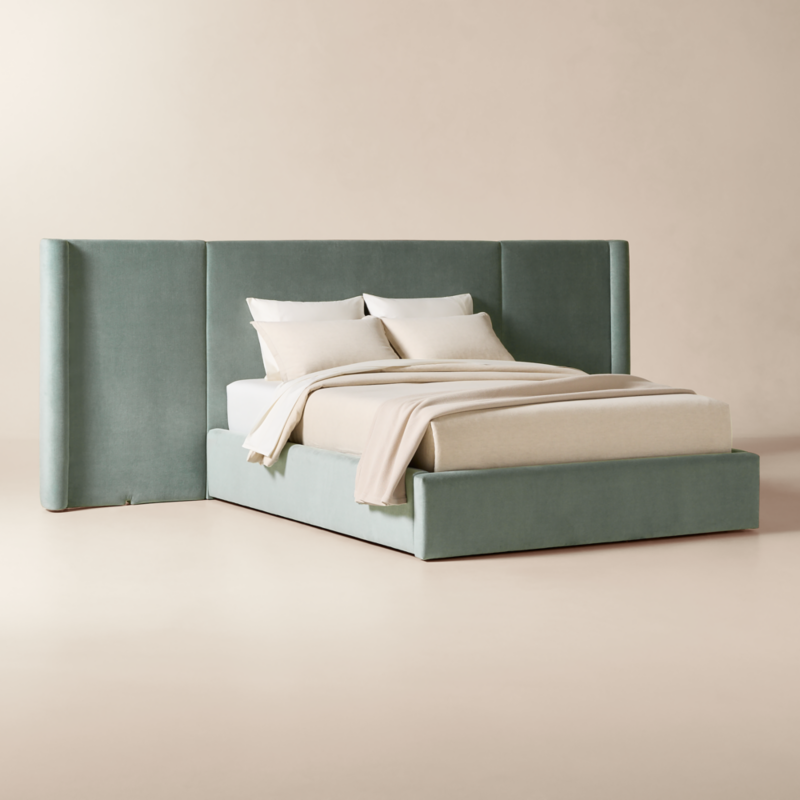 Abbott Arctic Blue Velvet Upholstered Extended Queen Platform Bed - image 3 of 11