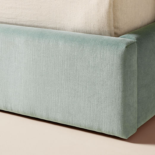 Abbott Artic Blue Velvet Extended King Platform Bed