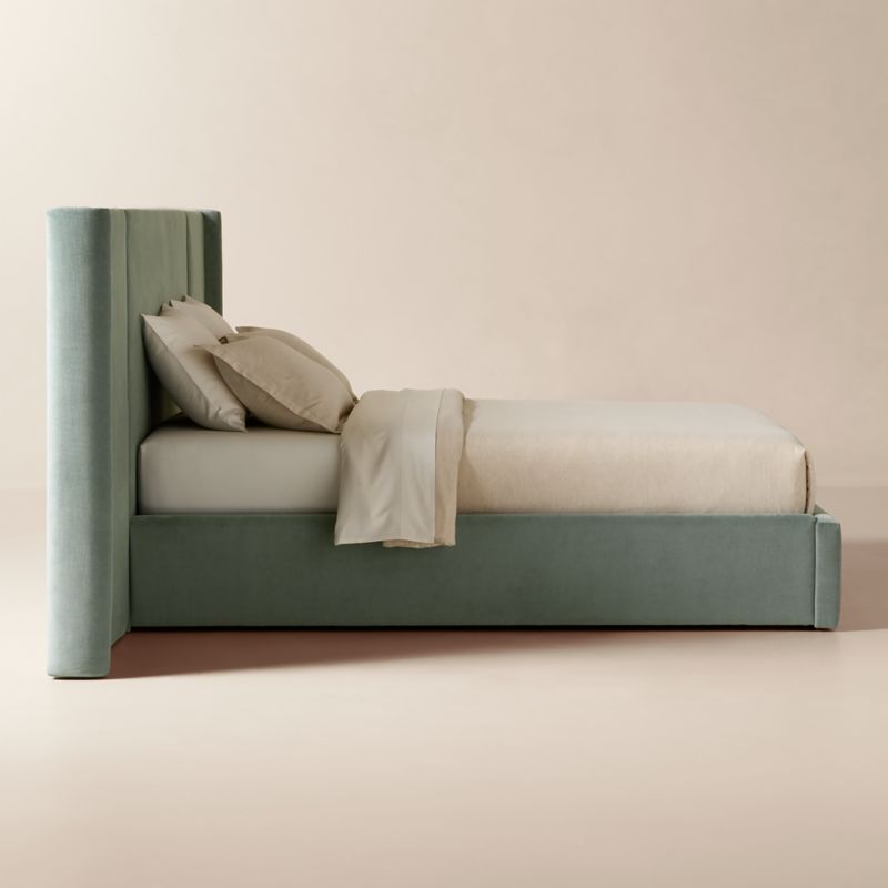 Abbott Artic Blue Velvet Extended Queen Platform Bed - image 5 of 9