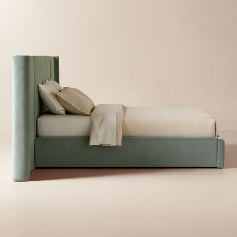 Abbott Arctic Blue Velvet Upholstered Extended Queen Platform Bed - image 4 of 11